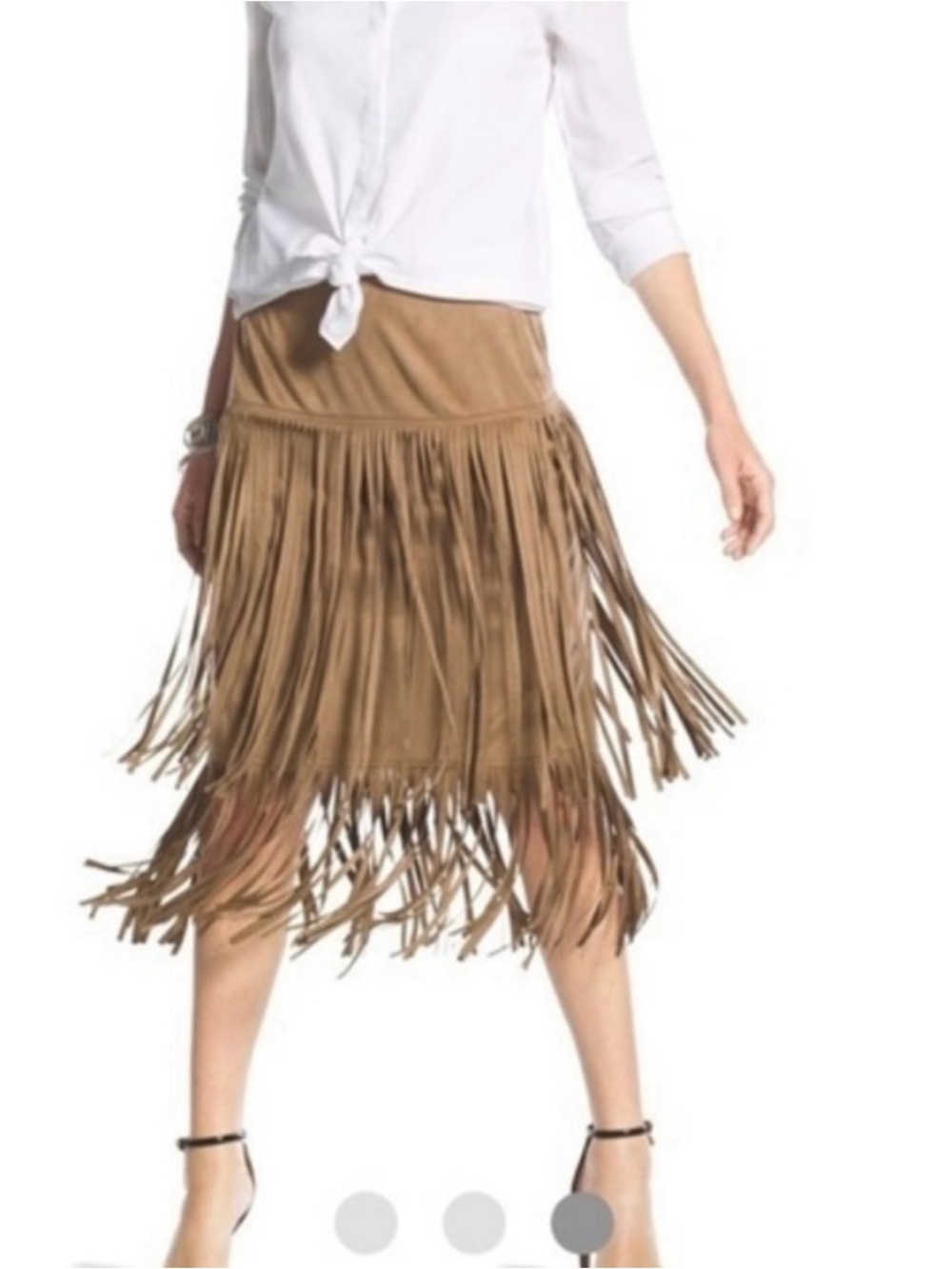 Chicos | New Faux suede fringe midi skirt Womens size 3/XL/16/18 western cowgirl